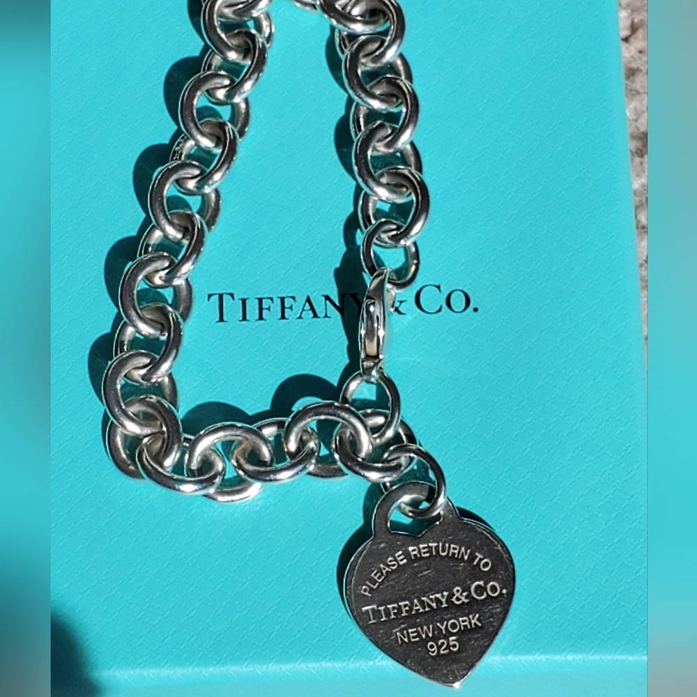 Tiffany and co Blue enamel heart tag bracelet